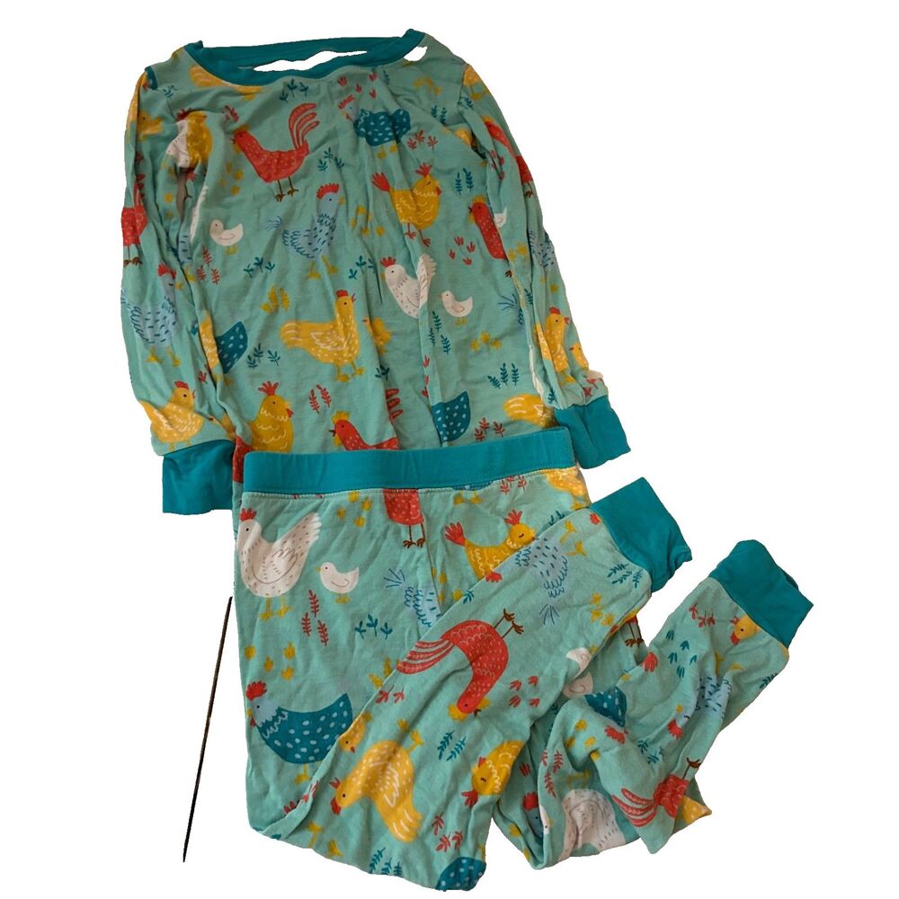 Little Sleepies Pajama Set 2T Chicken Rooster Blue Long Sleeve Jogger Set